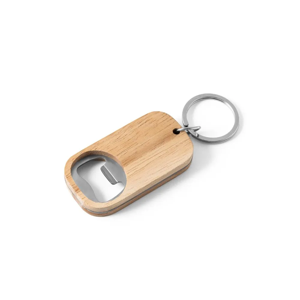 Abridor de garrafas em aço inox e bambu