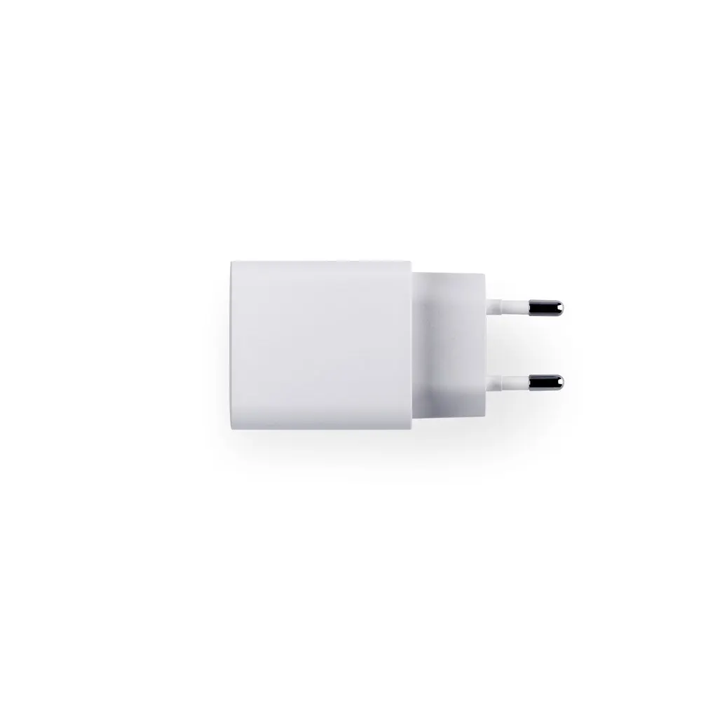 Adaptador de corrente com porta USB-A 18W e USB-C 20W em ABS 100% reciclado