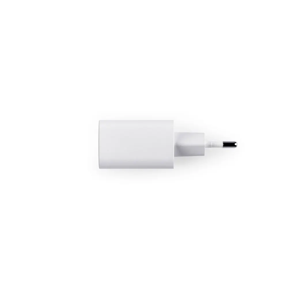 Adaptador de corrente com porta USB-A 18W e USB-C 20W em ABS 100% reciclado