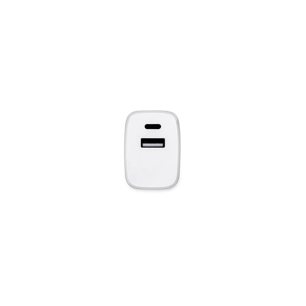 Adaptador de corrente com porta USB-A 18W e USB-C 20W em ABS 100% reciclado