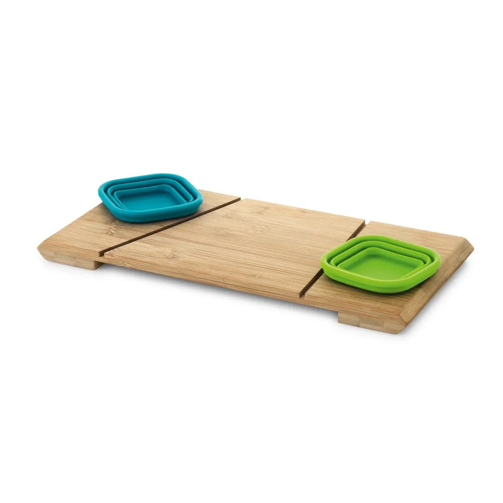 Base de mesa em bambu com 2 potes retráteis em silicone