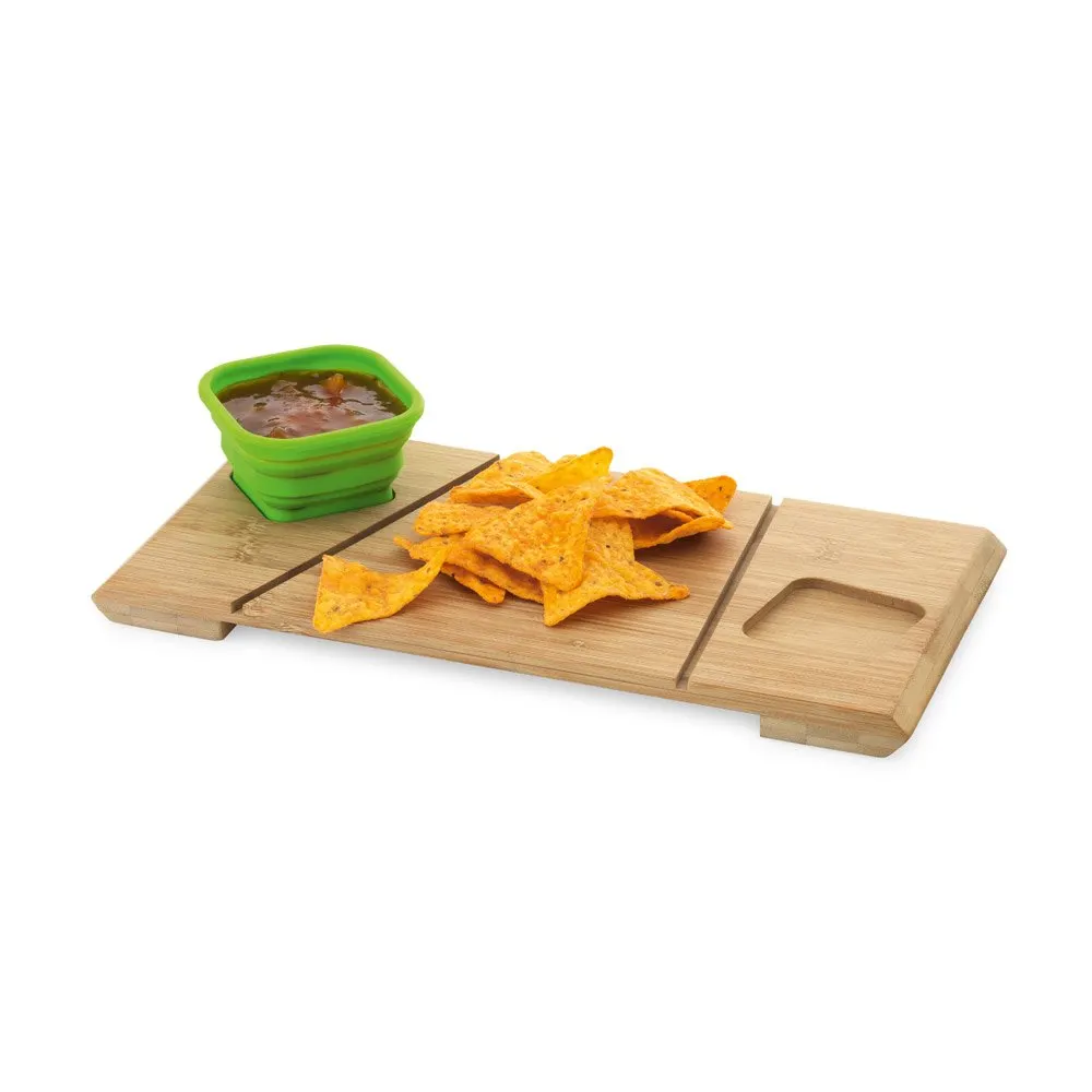 Base de mesa em bambu com 2 potes retráteis em silicone
