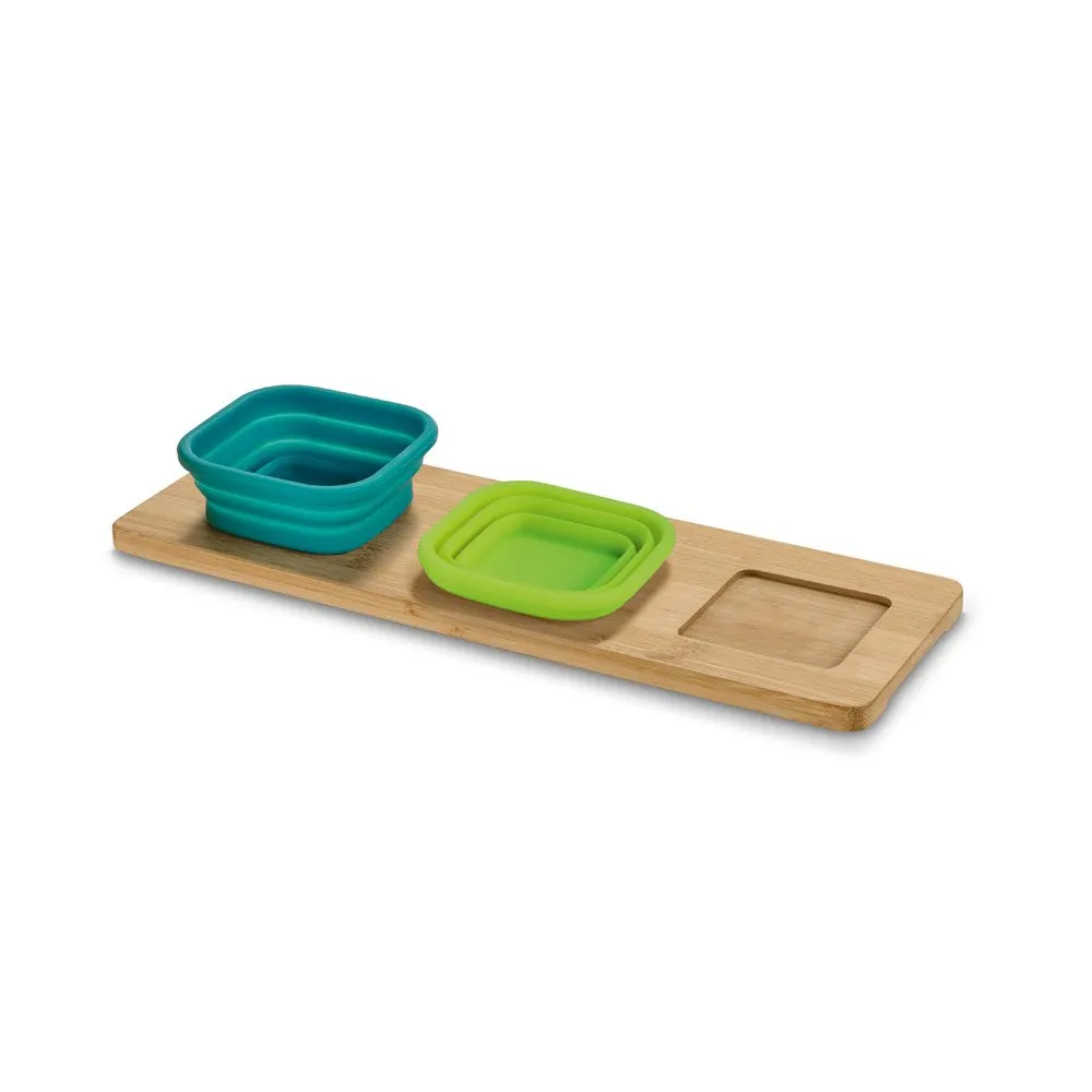 Base de mesa em bambu com 3 potes em silicone