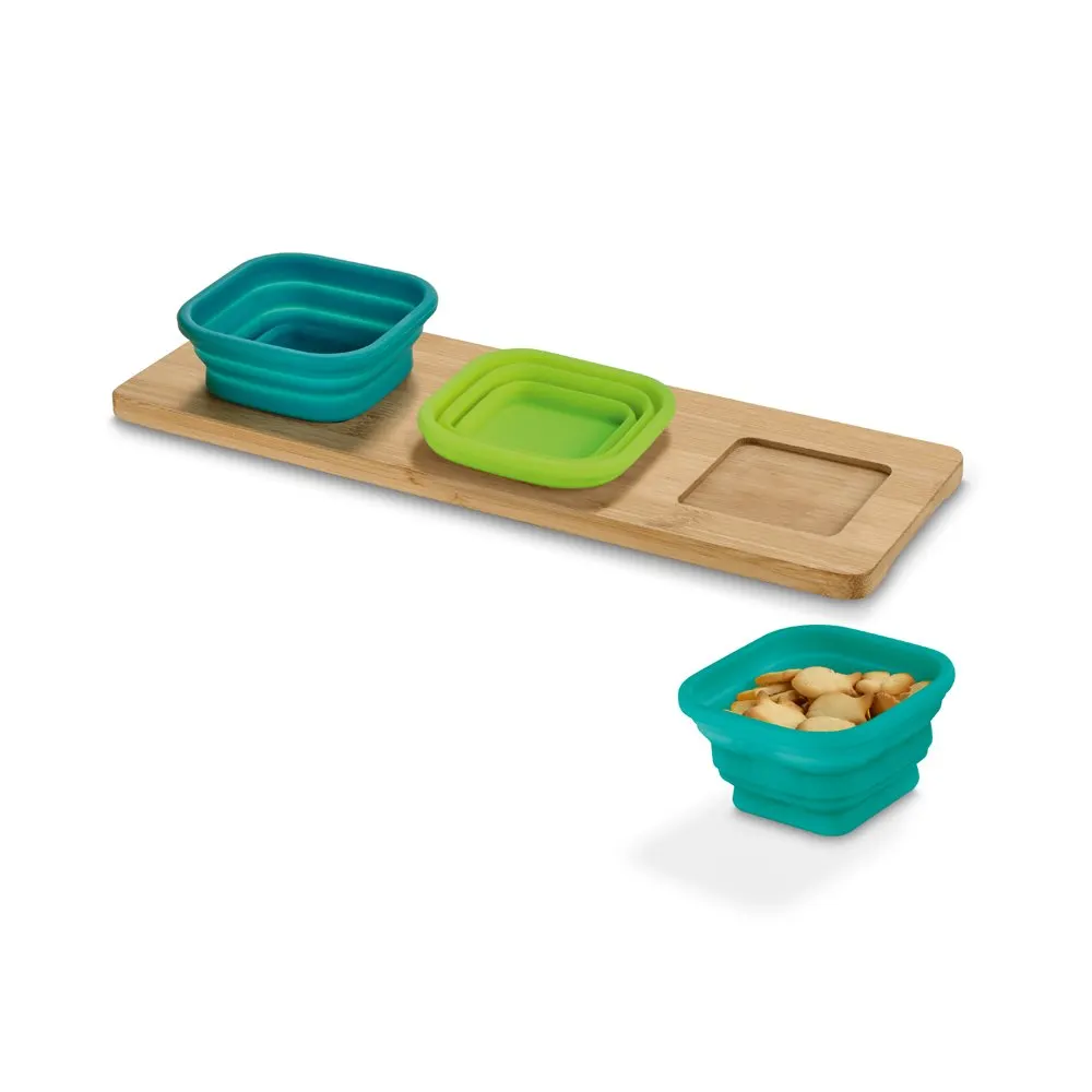 Base de mesa em bambu com 3 potes em silicone