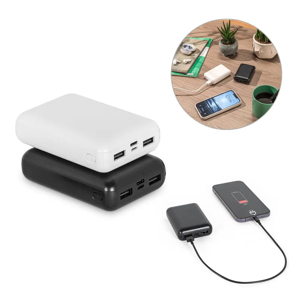 Bateria portáti em ABS 100% reciclado e capacidade de 10’000 mAh