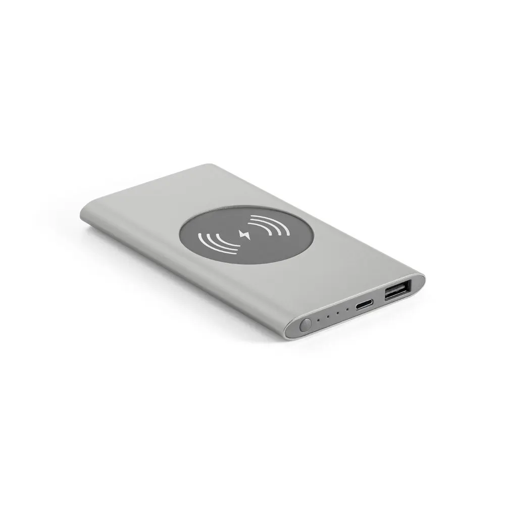 Bateria portátil com carregador wireless em alumínio 100% reciclado e capacidade de 4’000 mAh