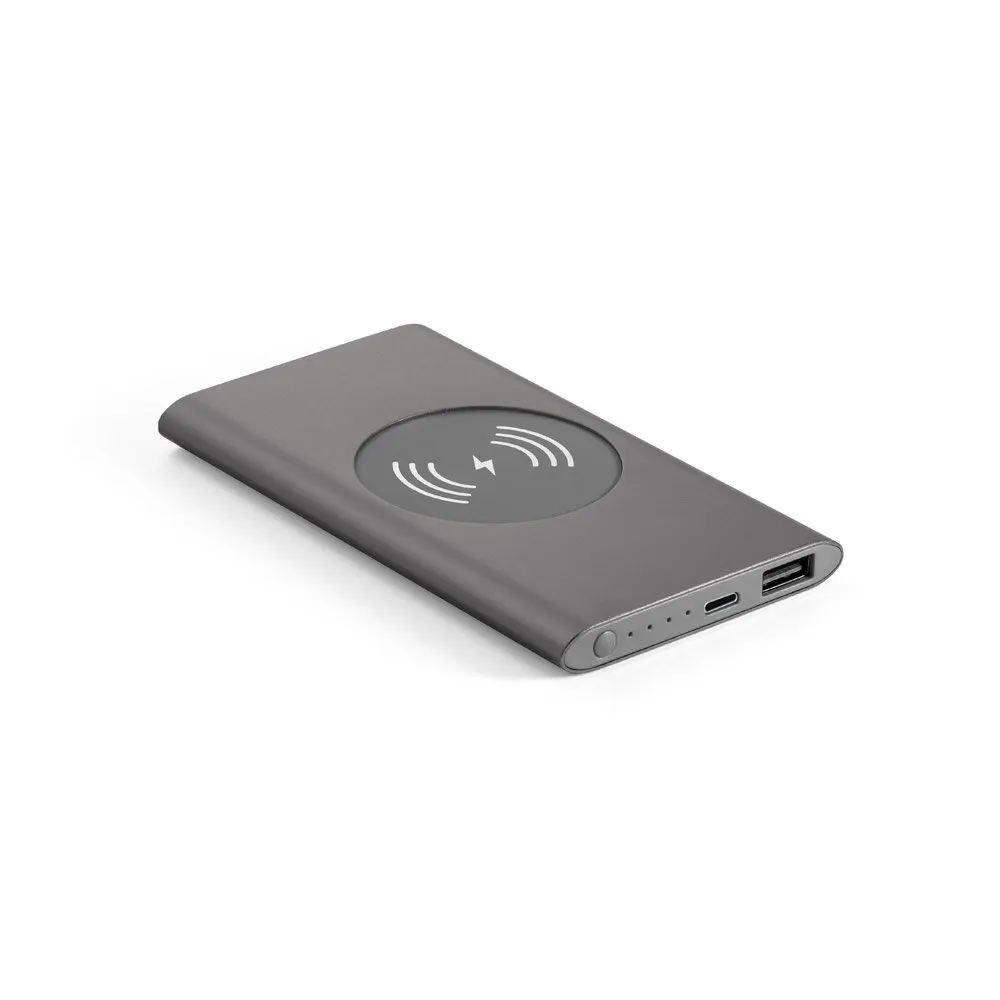 Bateria portátil com carregador wireless em alumínio 100% reciclado e capacidade de 4’000 mAh