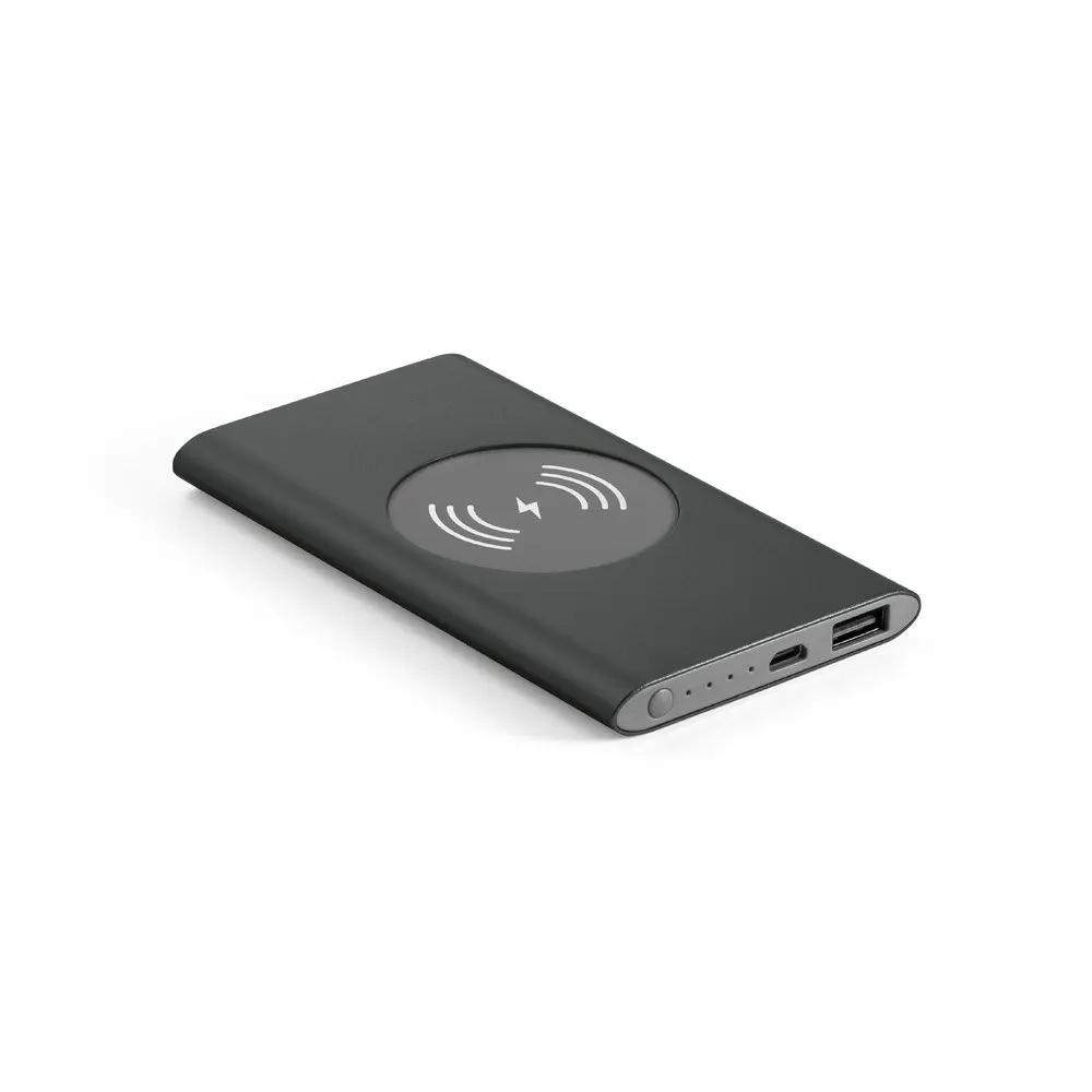 Bateria portátil com carregador wireless em alumínio 100% reciclado e capacidade de 4’000 mAh