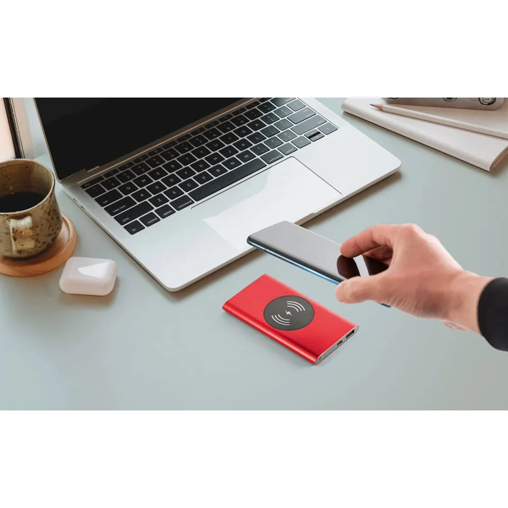 Bateria portátil com carregador wireless em alumínio 100% reciclado e capacidade de 4’000 mAh