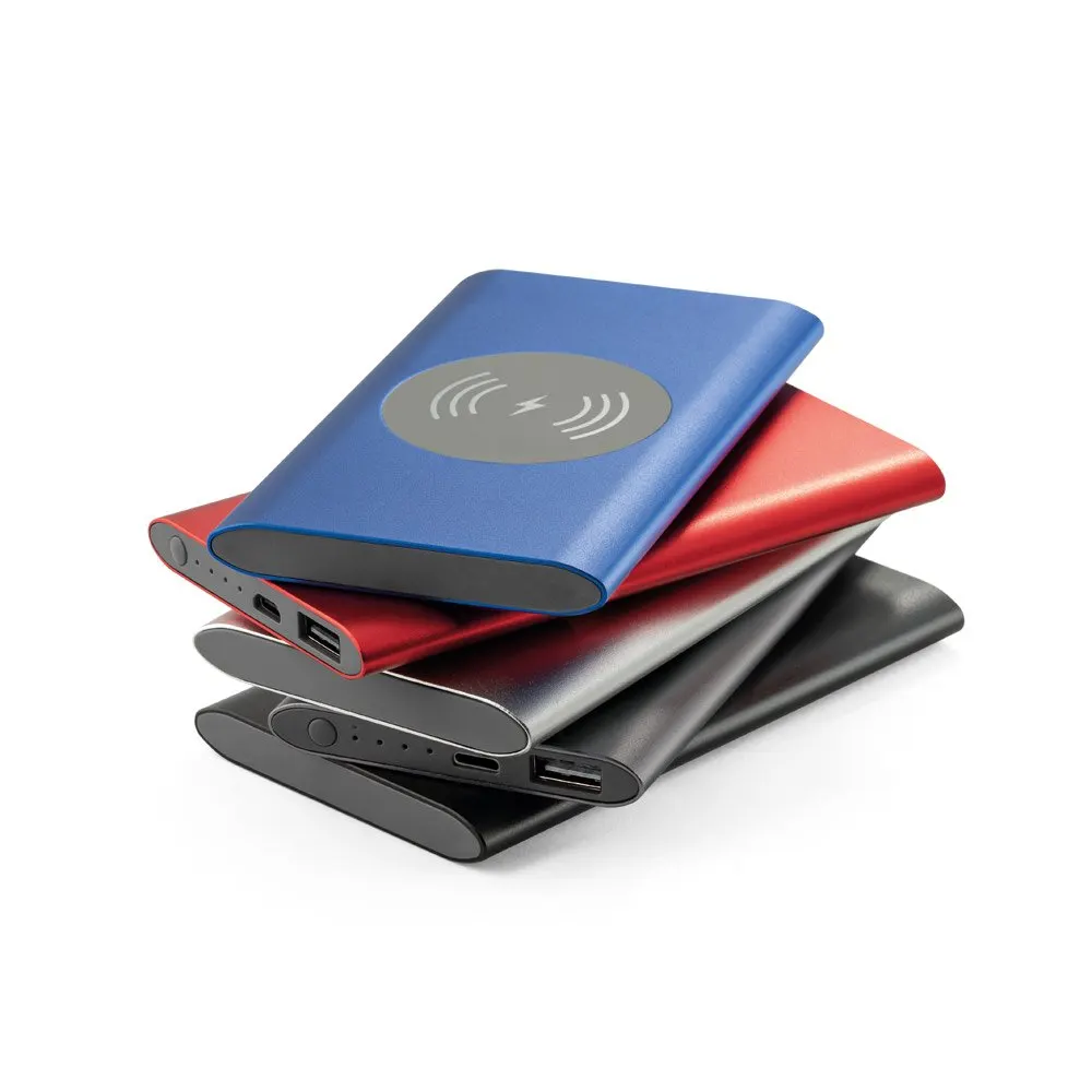 Bateria portátil com carregador wireless em alumínio 100% reciclado e capacidade de 4’000 mAh