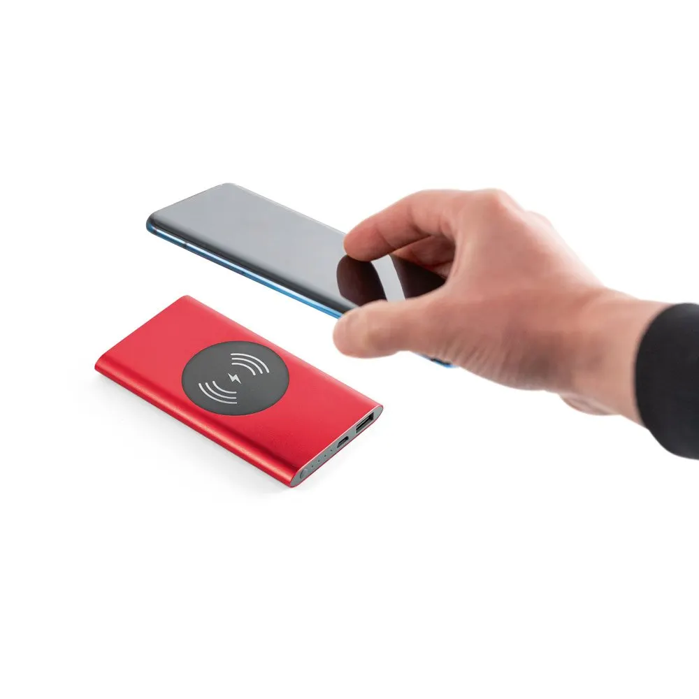 Bateria portátil com carregador wireless em alumínio 100% reciclado e capacidade de 4’000 mAh