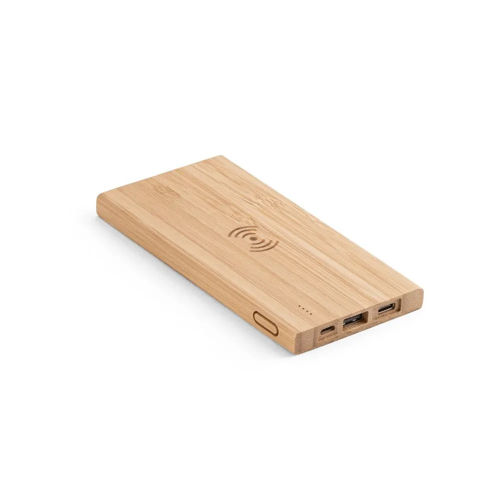 Bateria portátil com carregador wireless super-rápido em bambu 5’000 mAh