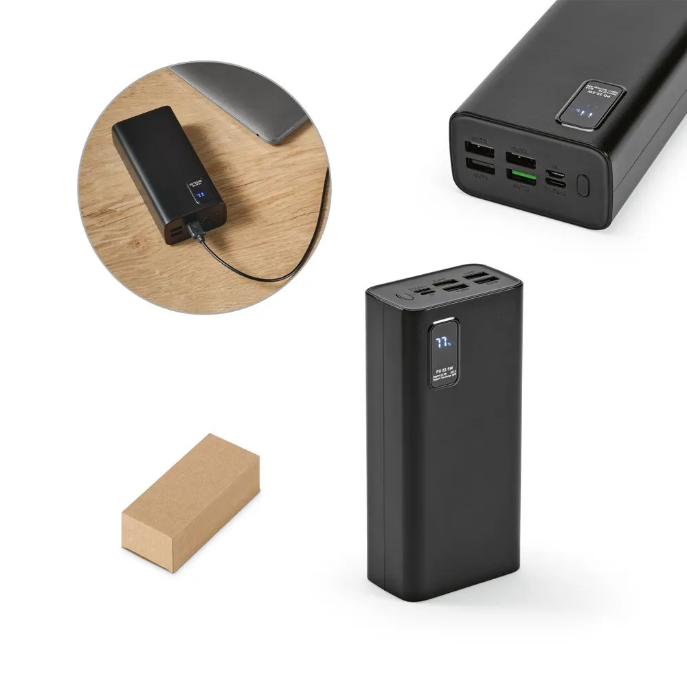 Bateria portátil em ABS 100% reciclado e bateria em lítio 30’000 mAh