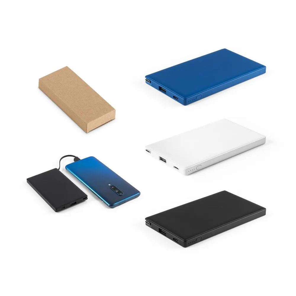 Bateria portátil em ABS 100% reciclado e bateria em lítio com capacidade de 4’000 mAh