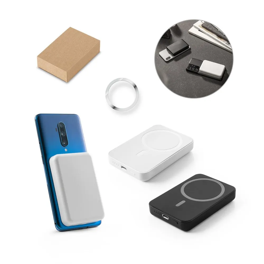 Bateria portátil em ABS 100% reciclado e bateria em lítio com capacidade de 5’000 mAh
