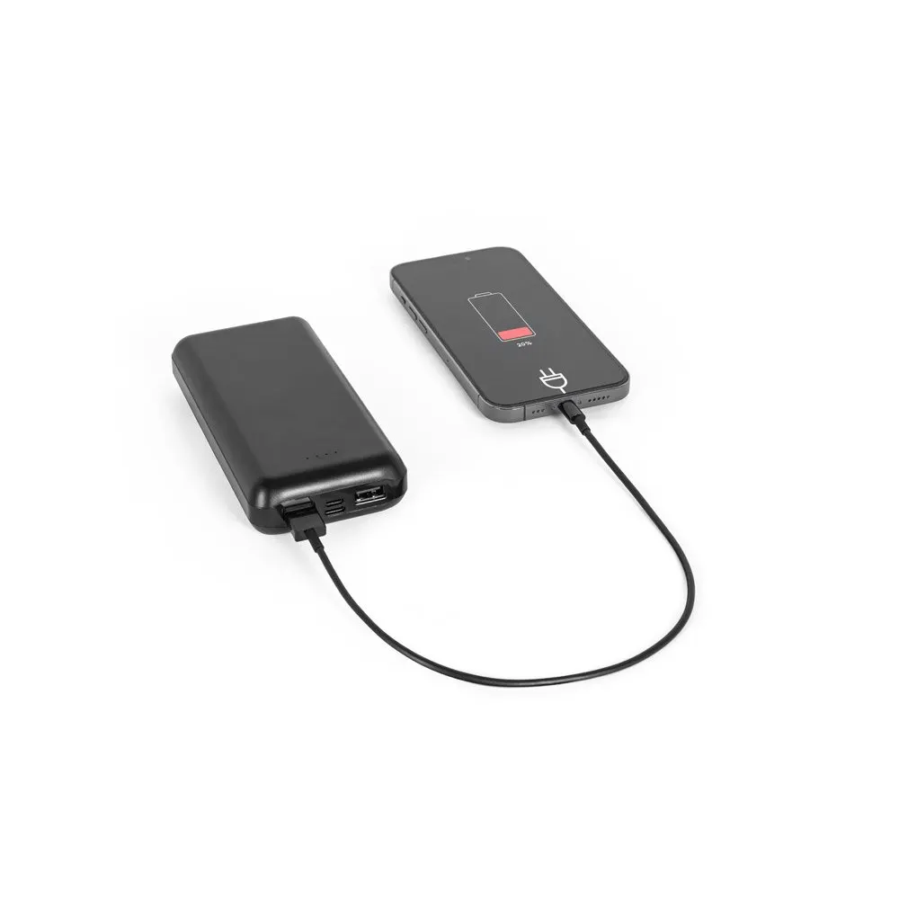 Bateria portátil em ABS 100% reciclado e capacidade de 20’000 mAh