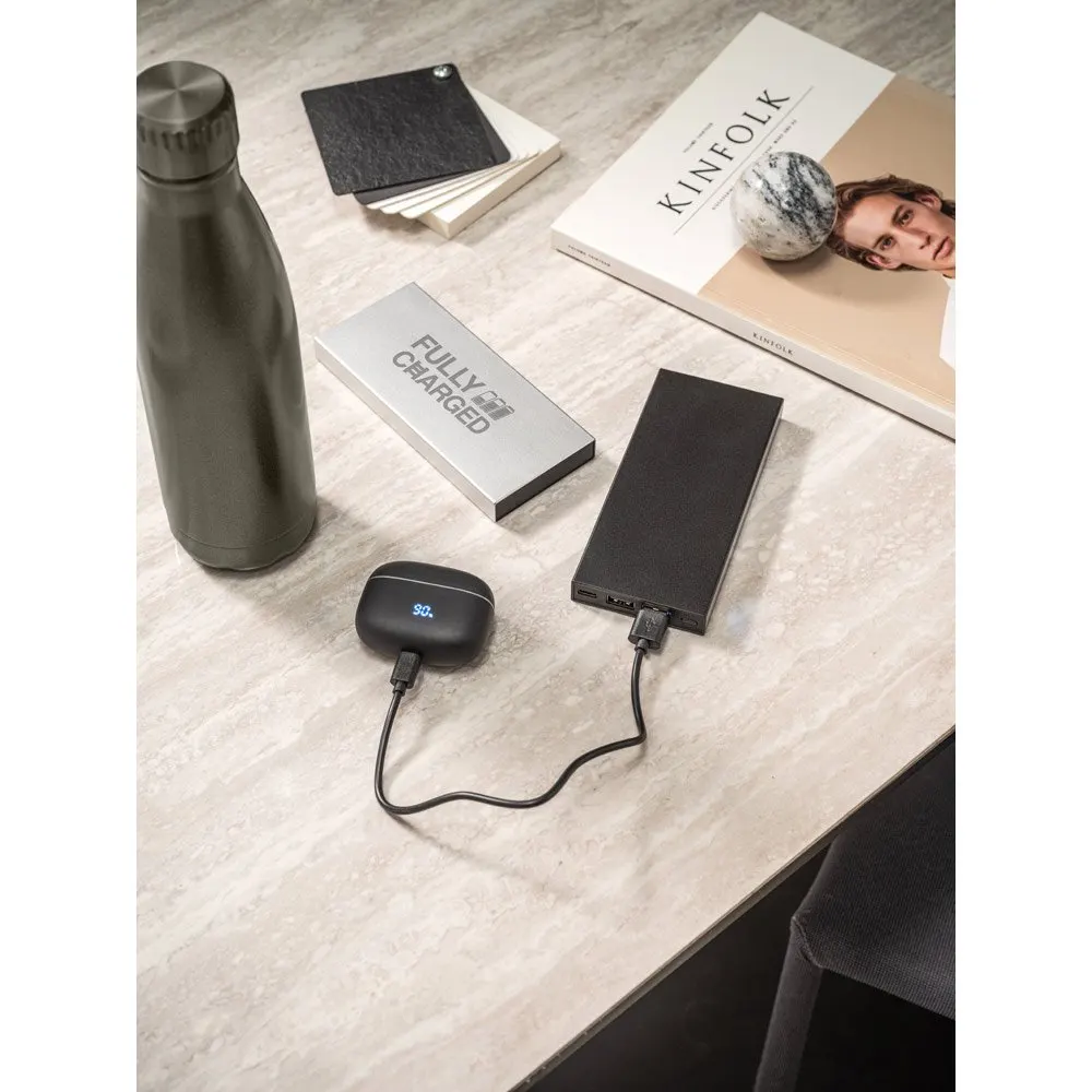 Bateria portátil em alumínio 100% reciclado e bateria em lítio com capacidade de 10’000 mAh