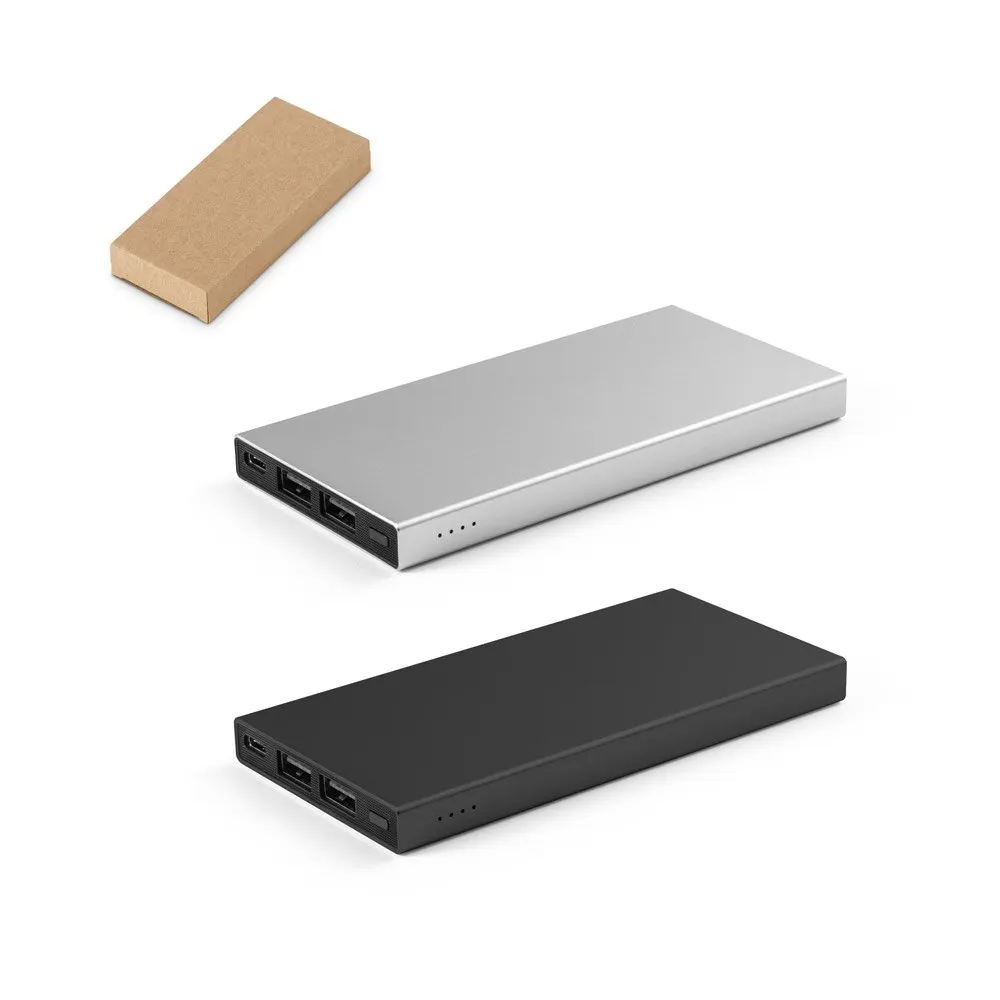 Bateria portátil em alumínio 100% reciclado e bateria em lítio com capacidade de 5’000 mAh