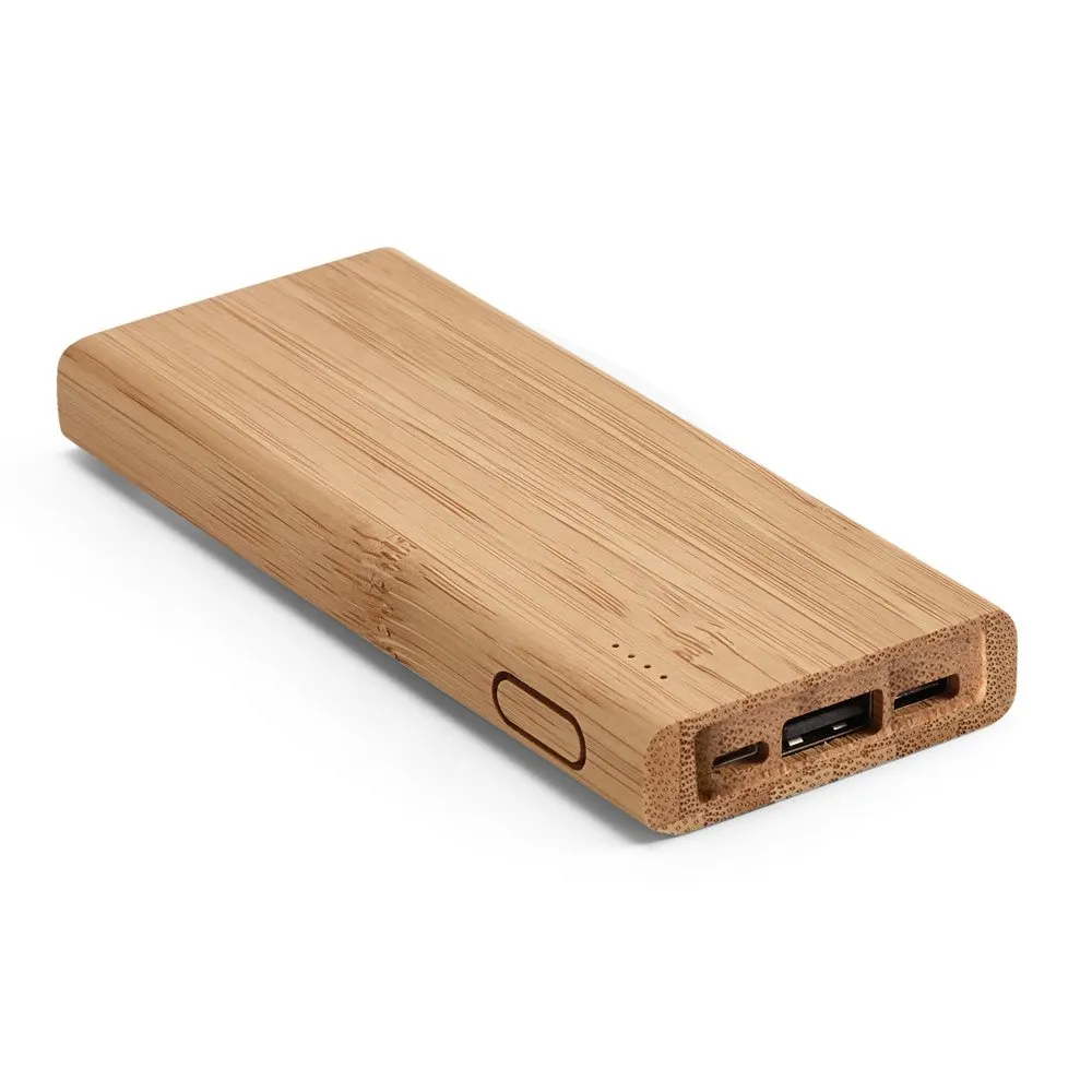 Bateria portátil em bambu com bateria de lítio 5’000 mAh
