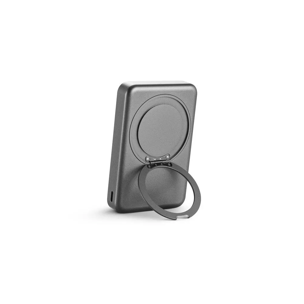 Bateria portátil magnética em ABS 100% reciclado com suporte, carregador wireless super-rápido 15W e capacidade de 10’000 mAh