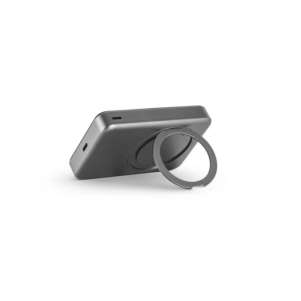 Bateria portátil magnética em ABS 100% reciclado com suporte, carregador wireless super-rápido 15W e capacidade de 10’000 mAh