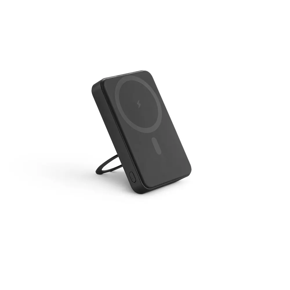 Bateria portátil magnética em ABS 100% reciclado com suporte, carregador wireless super-rápido 15W e capacidade de 10’000 mAh