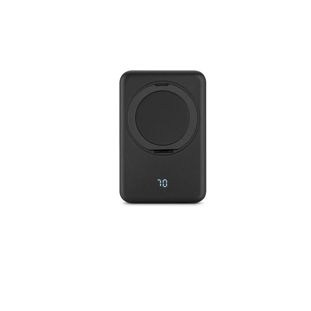 Bateria portátil magnética em ABS 100% reciclado com suporte, carregador wireless super-rápido 15W e capacidade de 10’000 mAh
