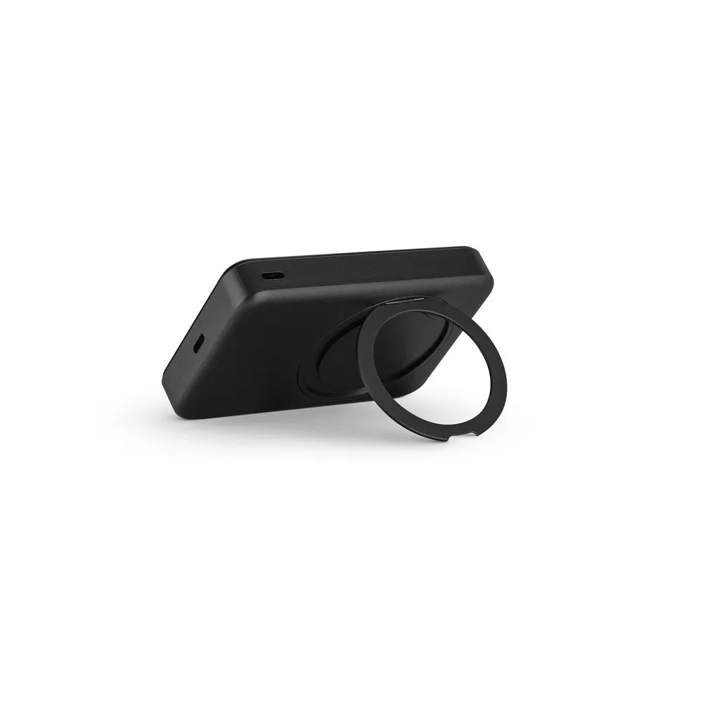 Bateria portátil magnética em ABS 100% reciclado com suporte, carregador wireless super-rápido 15W e capacidade de 10’000 mAh
