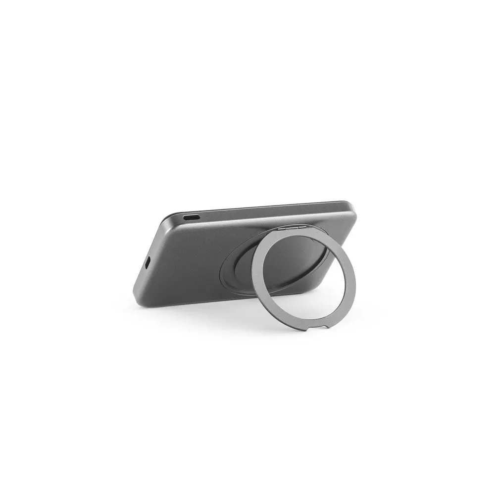 Bateria portátil magnética em ABS 100% reciclado com suporte, carregador wireless super-rápido 15W e capacidade de 5’000 mAh