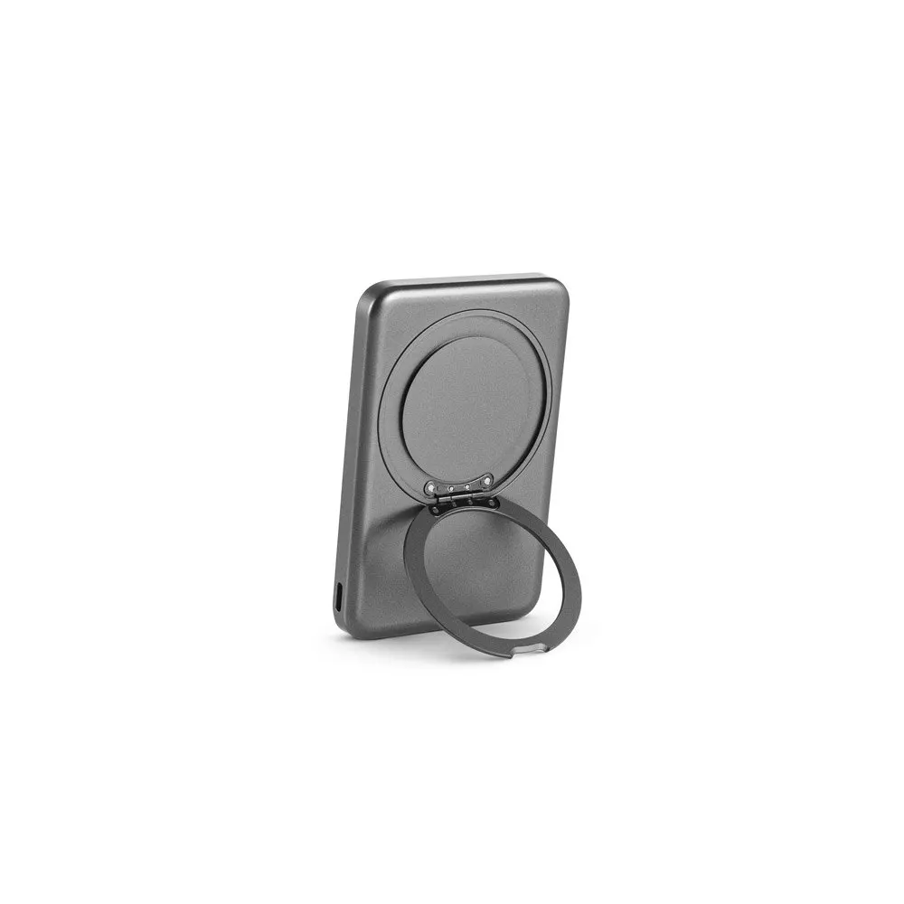 Bateria portátil magnética em ABS 100% reciclado com suporte, carregador wireless super-rápido 15W e capacidade de 5’000 mAh
