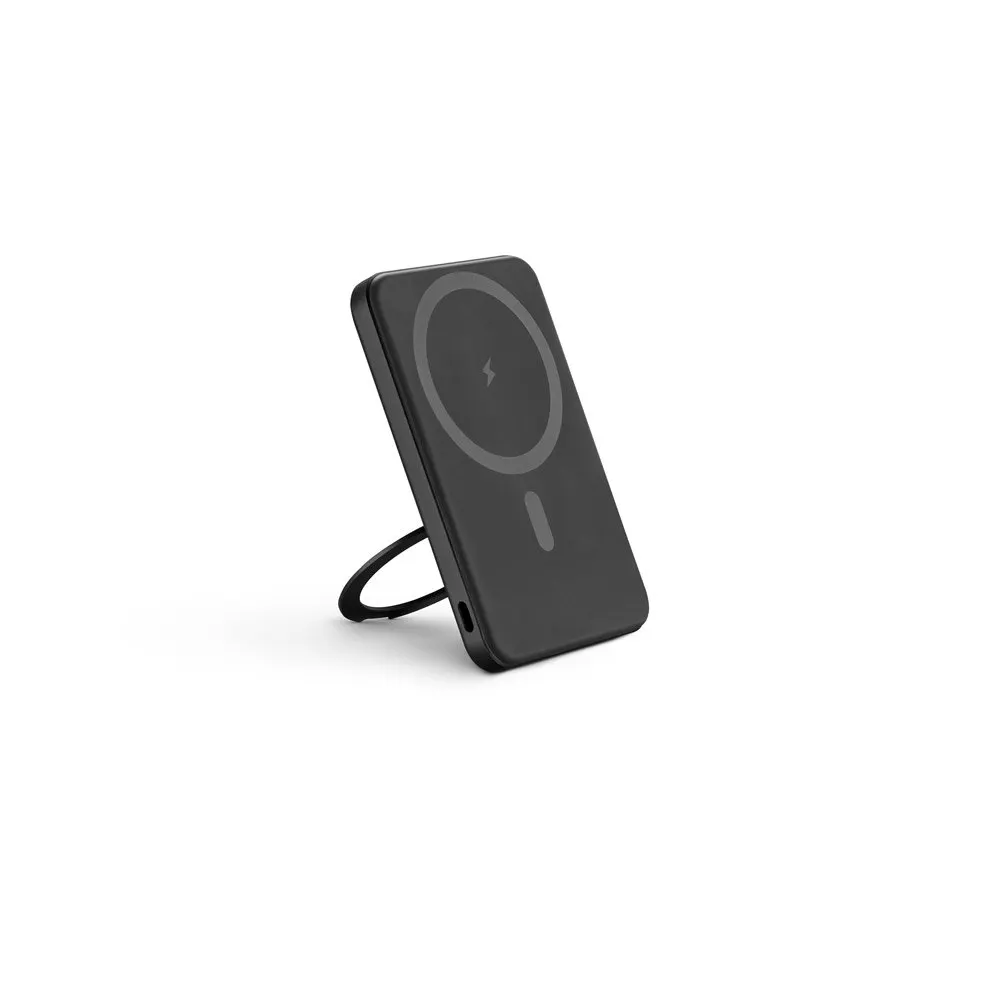 Bateria portátil magnética em ABS 100% reciclado com suporte, carregador wireless super-rápido 15W e capacidade de 5’000 mAh
