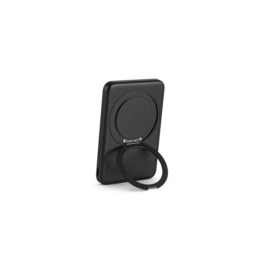 Bateria portátil magnética em ABS 100% reciclado com suporte, carregador wireless super-rápido 15W e capacidade de 5’000 mAh