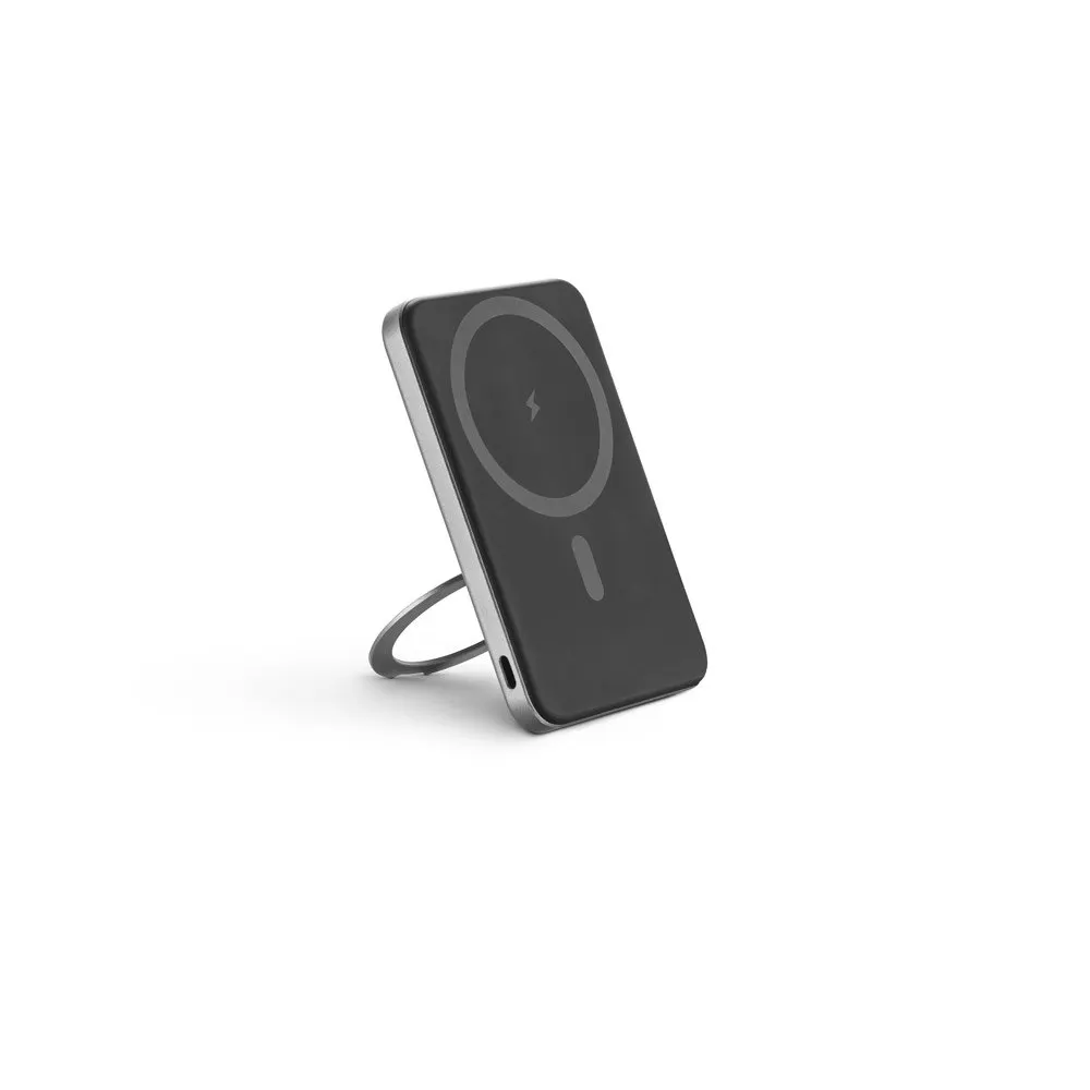 Bateria portátil magnética em ABS 100% reciclado com suporte, carregador wireless super-rápido 15W e capacidade de 5’000 mAh