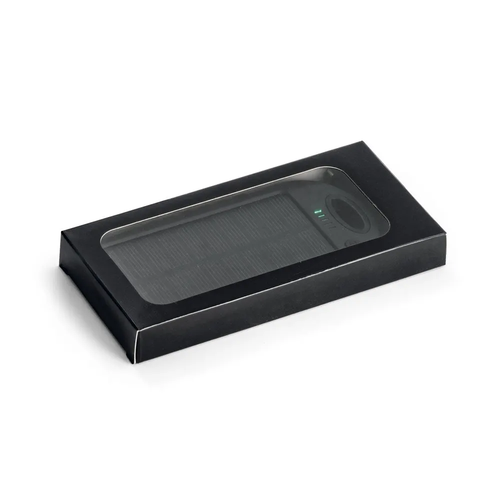 Bateria portátil solar em ABS com painel solar, LED e capacidade de 2’000 mAh