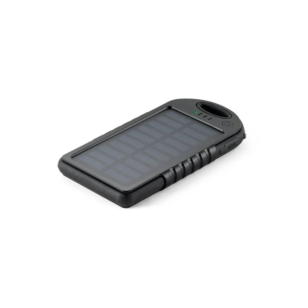 Bateria portátil solar em ABS com painel solar, LED e capacidade de 2’000 mAh