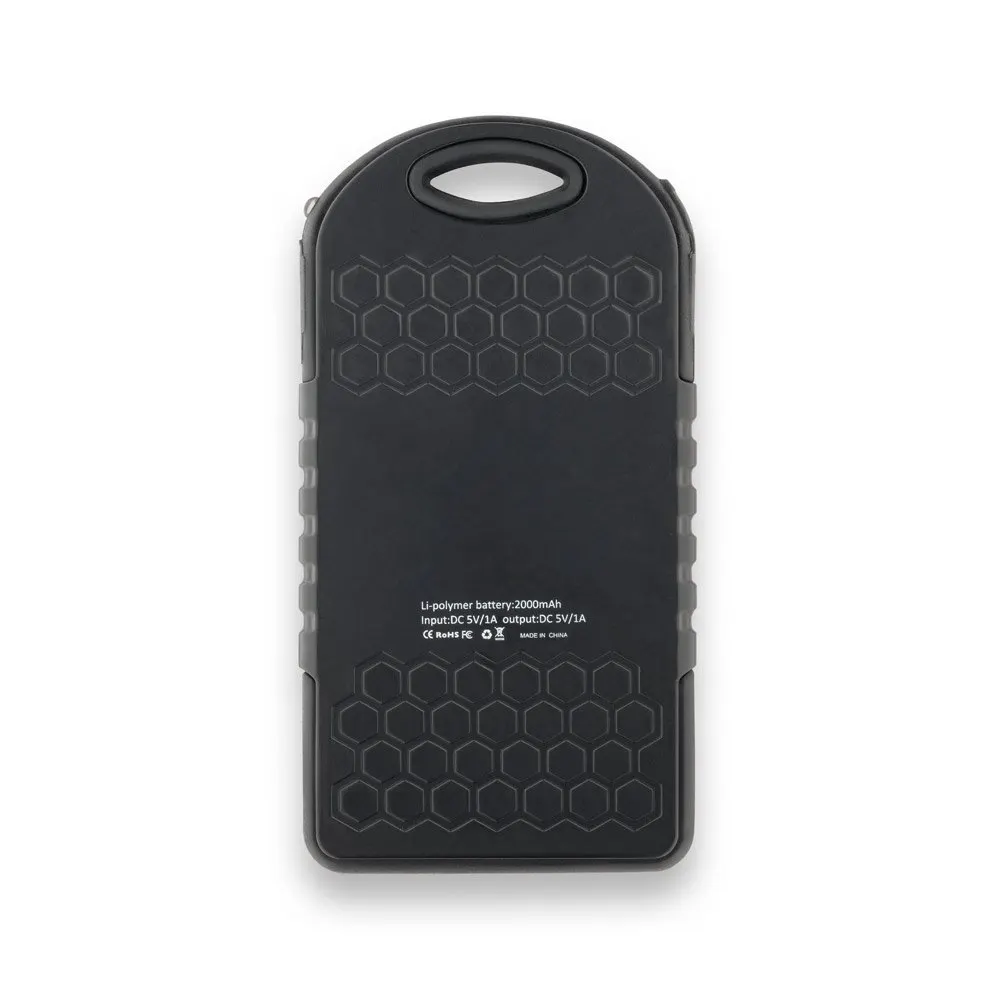 Bateria portátil solar em ABS com painel solar, LED e capacidade de 2’000 mAh