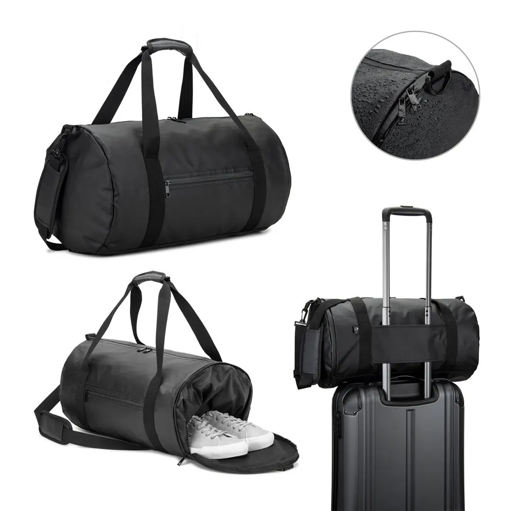 Bolsa esportiva em formato cilíndrico em poliéster reciclado 600D de alta densidade com compartimento lateral para sapatos 32 L
