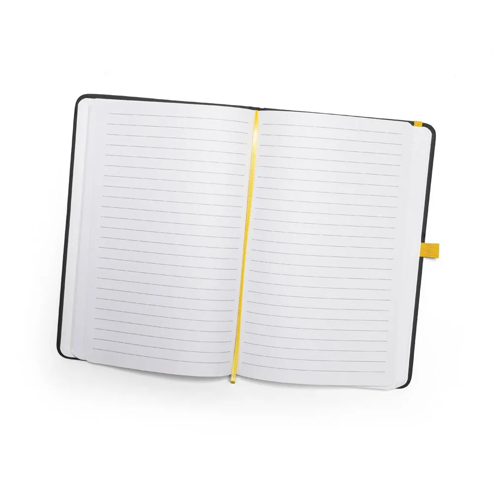 Caderno A5 de capa dura em c.sintético com 160 páginas pautadas