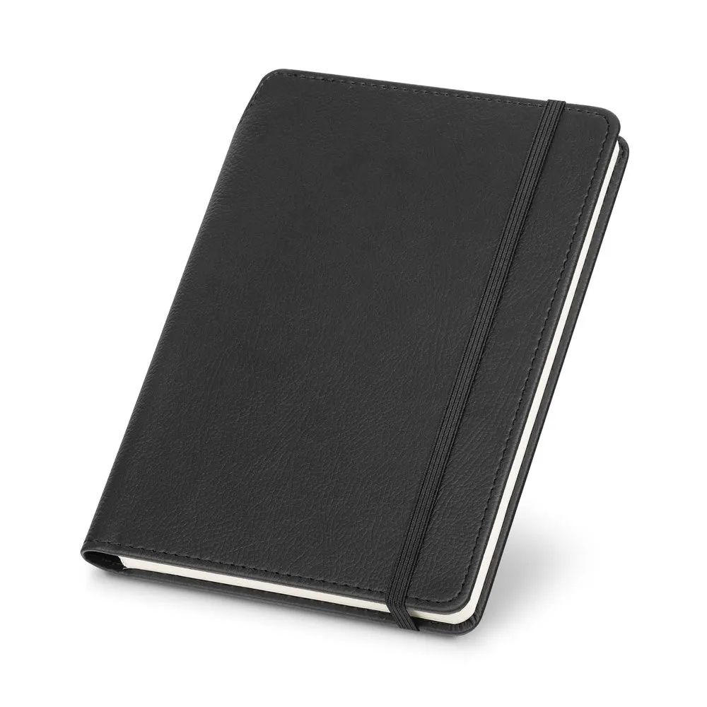 Caderno A5 de capa dura em c.sintético com 192 páginas pautadas