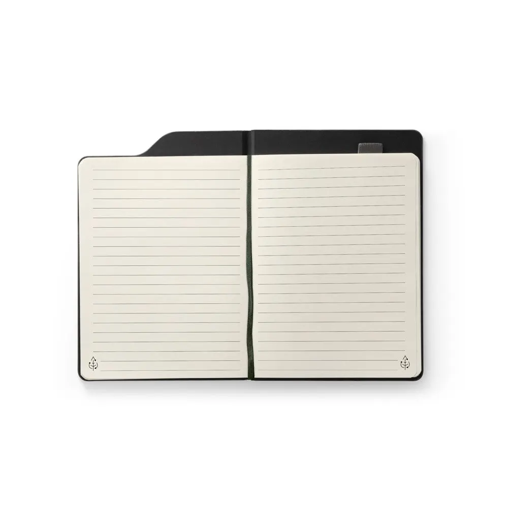 Caderno A5 de capa dura em tecido PET 100% reciclado com 160 páginas pautadas recicladas