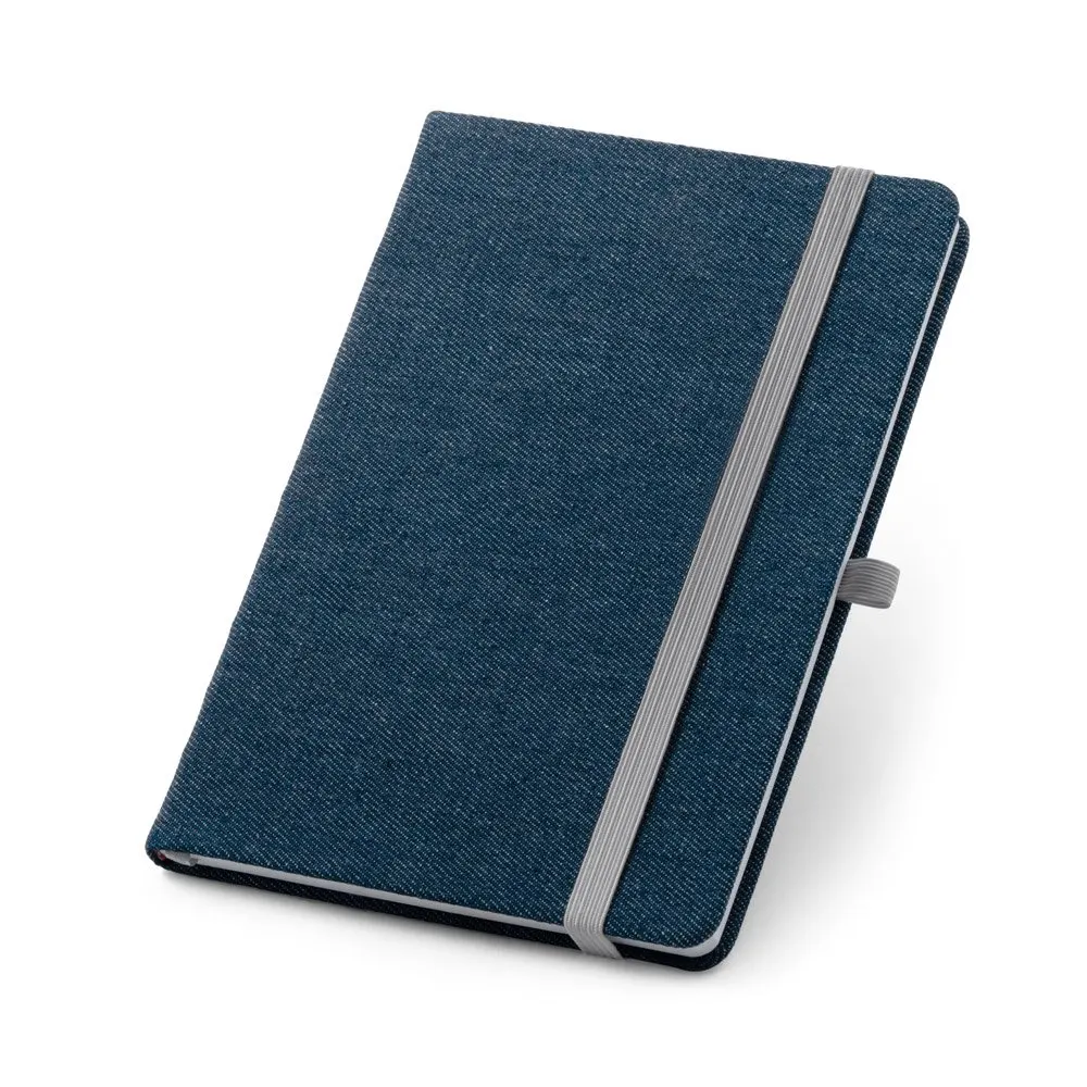 Caderno A5 de capa dura em tecido tipo jeans com 160 páginas pautadas