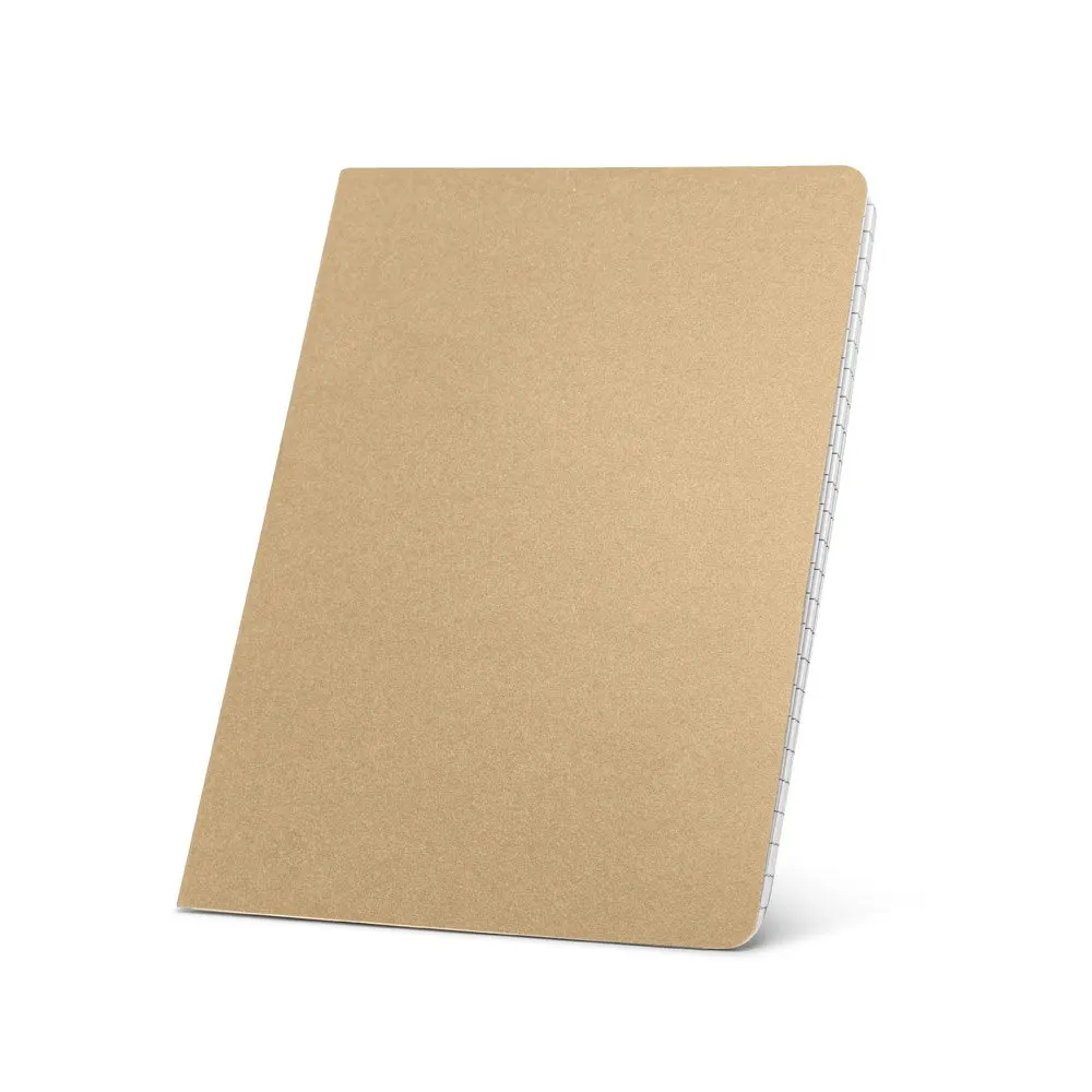 Caderno A5 de capa flexível em cartão kraft reciclado com 80 páginas pautadas recicladas