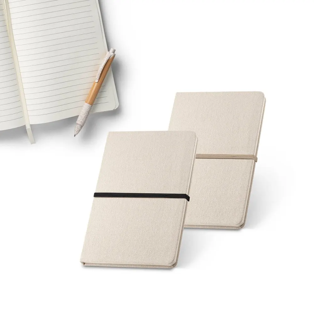 Caderno A5 em linho de capa dura com 192 páginas pautadas (230 g/m²)