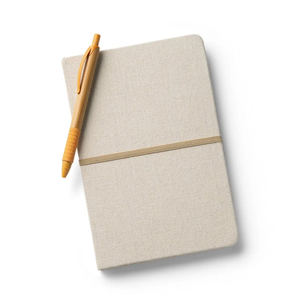 Caderno A5 em linho de capa dura com 192 páginas pautadas (230 g/m²)