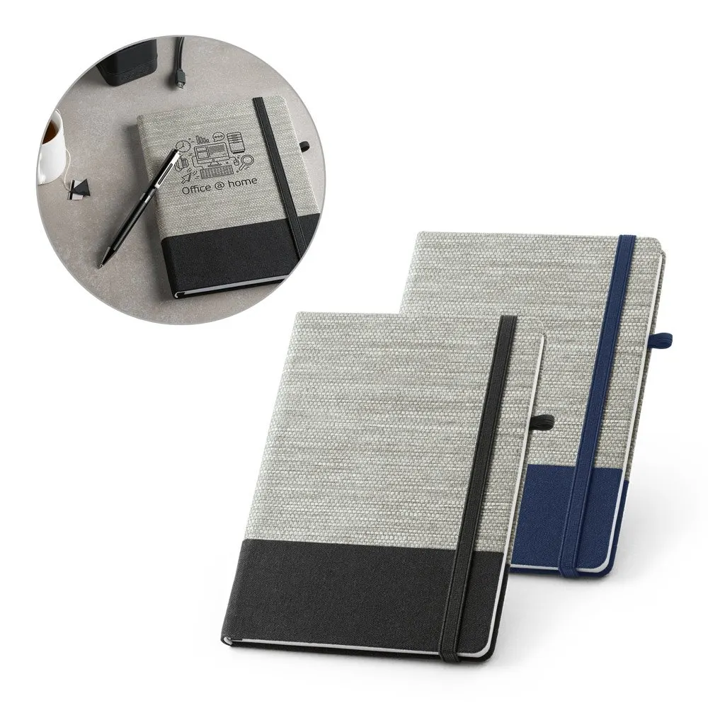 Caderno A5 em palha e algodão canvas com 192 páginas pautadas