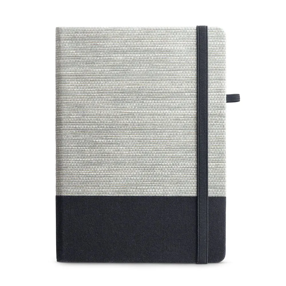 Caderno A5 em palha e algodão canvas com 192 páginas pautadas