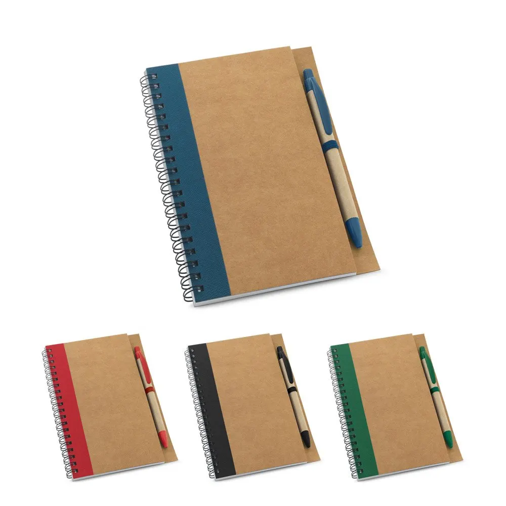 Caderno B6 espiral de capa dura com 120 páginas lisas recicladas