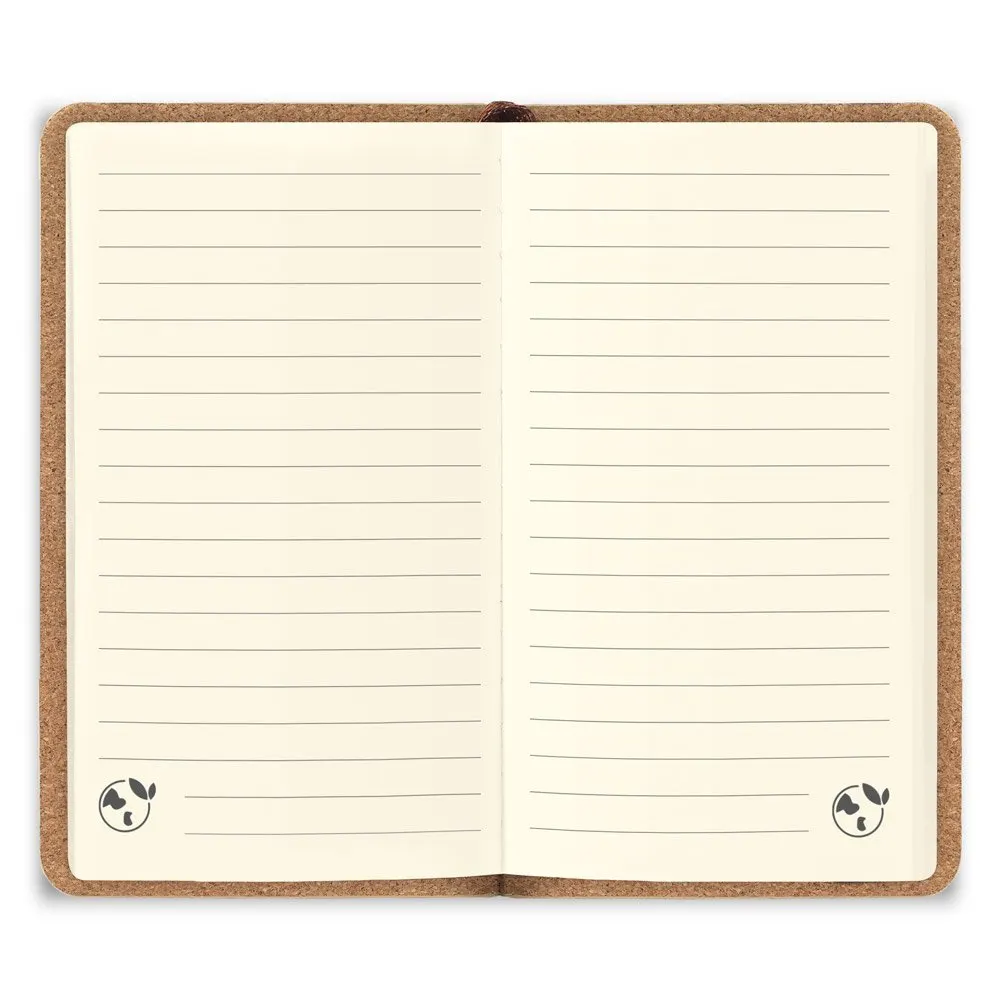 Caderno de bolso de capa dura em folha de bambu e cortiça com 160 páginas pautadas