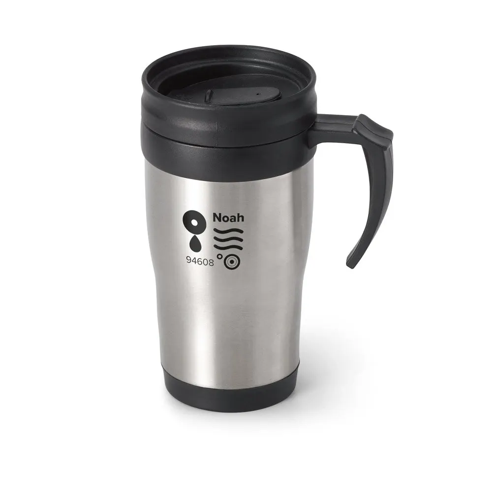 Caneca de viagem térmica de aço inox e PP, de parede dupla isolada a ar 420 mL