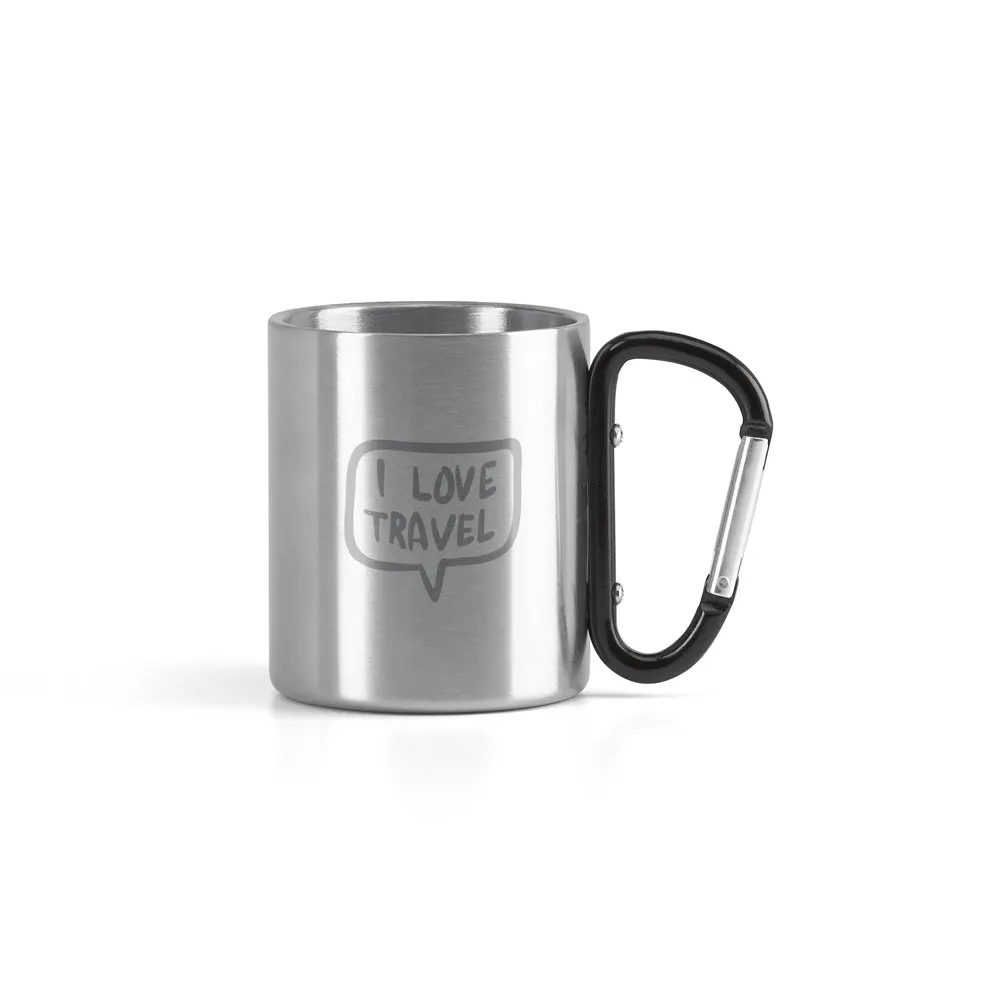 Caneca em aço inox, com pega em forma e função de mosquetão 230 mL